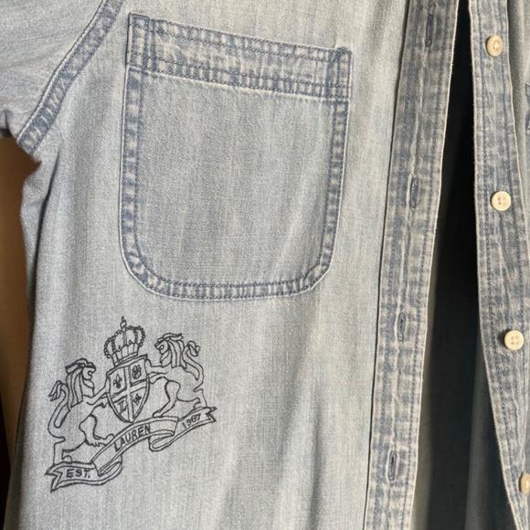 Lauren Ralph Lauren Denim Chambray Shirt with Logo Print Large - Picture 2 of 7